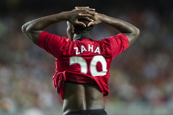 SO KON PO, HONG KONG - JULY 29:  Wilfried Zaha of Manchester United reacts after missing an opportunity to score during the international friendly match between Kitchee FC and Manchester United at Hong Kong Stadium on July 29, 2013 in So Kon Po, Hong Kong
