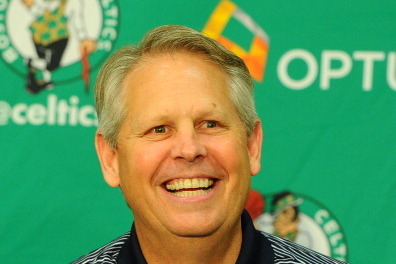 WALTHAM - JULY 15:  Danny Ainge speaks at press conference announcing Keith Bogans, MarShon Brooks and Kris Humphries as a members of the Boston Celtics on July 15, 2013 at The Training Center at Healthpoint in Waltham, Massachusetts.  NOTE TO USER: User 