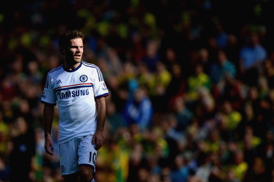 NORWICH, ENGLAND - OCTOBER 06:  Juan Mata of Chelsea looks on during the Barclays Premier League match between Norwich City and Chelsea at Carrow Road on October 6, 2013 in Norwich, England.  (Photo by Jamie McDonald/Getty Images)