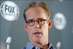 Jan 28, 2014; New York, NY, USA; Joe Buck at Fox Sports press conference at Empire East Ballroom at the Sheraton New York, Times Square in advance of Super Bowl XLVIIII. Mandatory Credit: Kirby Lee-USA TODAY Sports