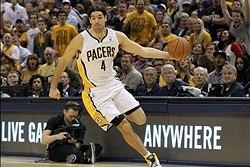 Nov 6, 2013; Indianapolis, IN, USA; Indiana Pacers power forward Luis Scola (4) steals the ball during the fourth quarter against the Chicago Bulls at Bankers Life Fieldhouse. The Pacers won 97-80. Mandatory Credit: Pat Lovell-USA TODAY Sports