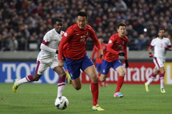 SEOUL, SOUTH KOREA - MARCH 26:  Kim Shin-Wook of South Korea controls the ball during the FIFA World Cup Qualifier match between South Korea and Qatar at Olympic Stadium on March 26, 2013 in Seoul, South Korea.  (Photo by Chung Sung-Jun/Getty Images)