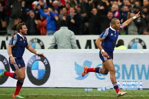 PARIS, FRANCE - FEBRUARY 01:  Gael Fickou of France celebrates scoring a try during the RBS Six Nations match between France and England at Stade de France on February 1, 2014 in Paris, France.  (Photo by David Rogers/Getty Images)