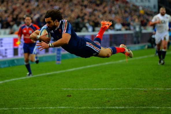 PARIS, FRANCE - FEBRUARY 01:  Yoann Huget of France goes over to score their second try during the RBS Six Nations match between France and England at Stade de France on February 1, 2014 in Paris, France.  (Photo by Shaun Botterill/Getty Images)