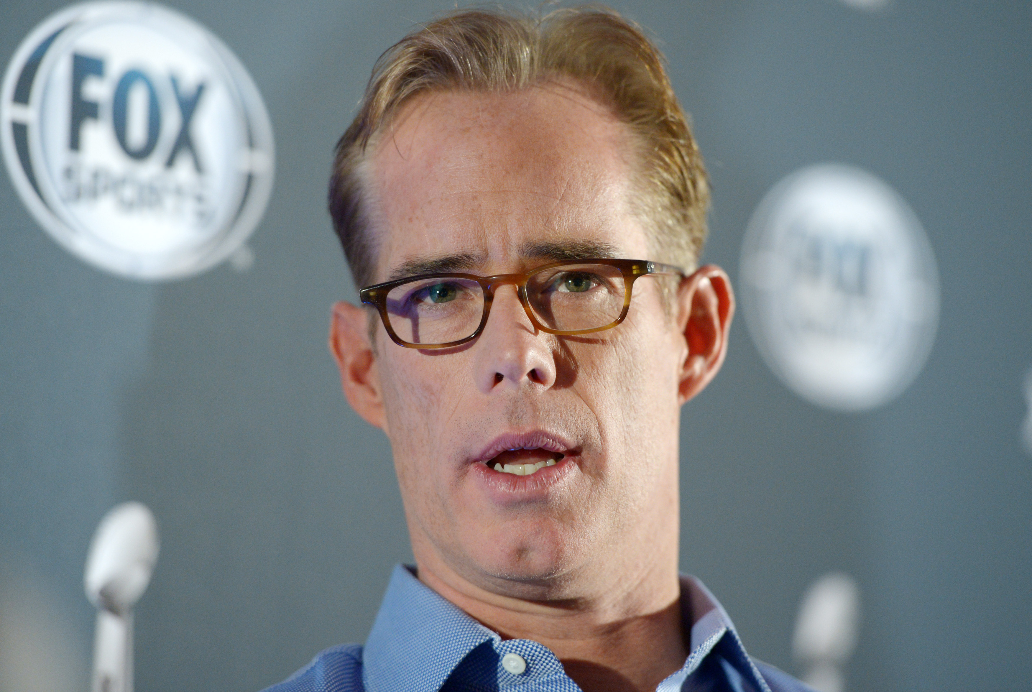 Jan 28, 2014; New York, NY, USA; Joe Buck at Fox Sports press conference at Empire East Ballroom at the Sheraton New York, Times Square in advance of Super Bowl XLVIIII. Mandatory Credit: Kirby Lee-USA TODAY Sports