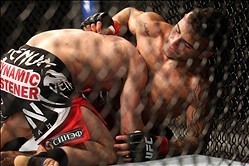 Feb 1, 2014; Newark, NJ, USA; John Lineker (red gloves) fights Ali Bagautinov (blue gloves) during UFC169 at Prudential Center. Mandatory Credit: Joe Camporeale-USA TODAY Sports