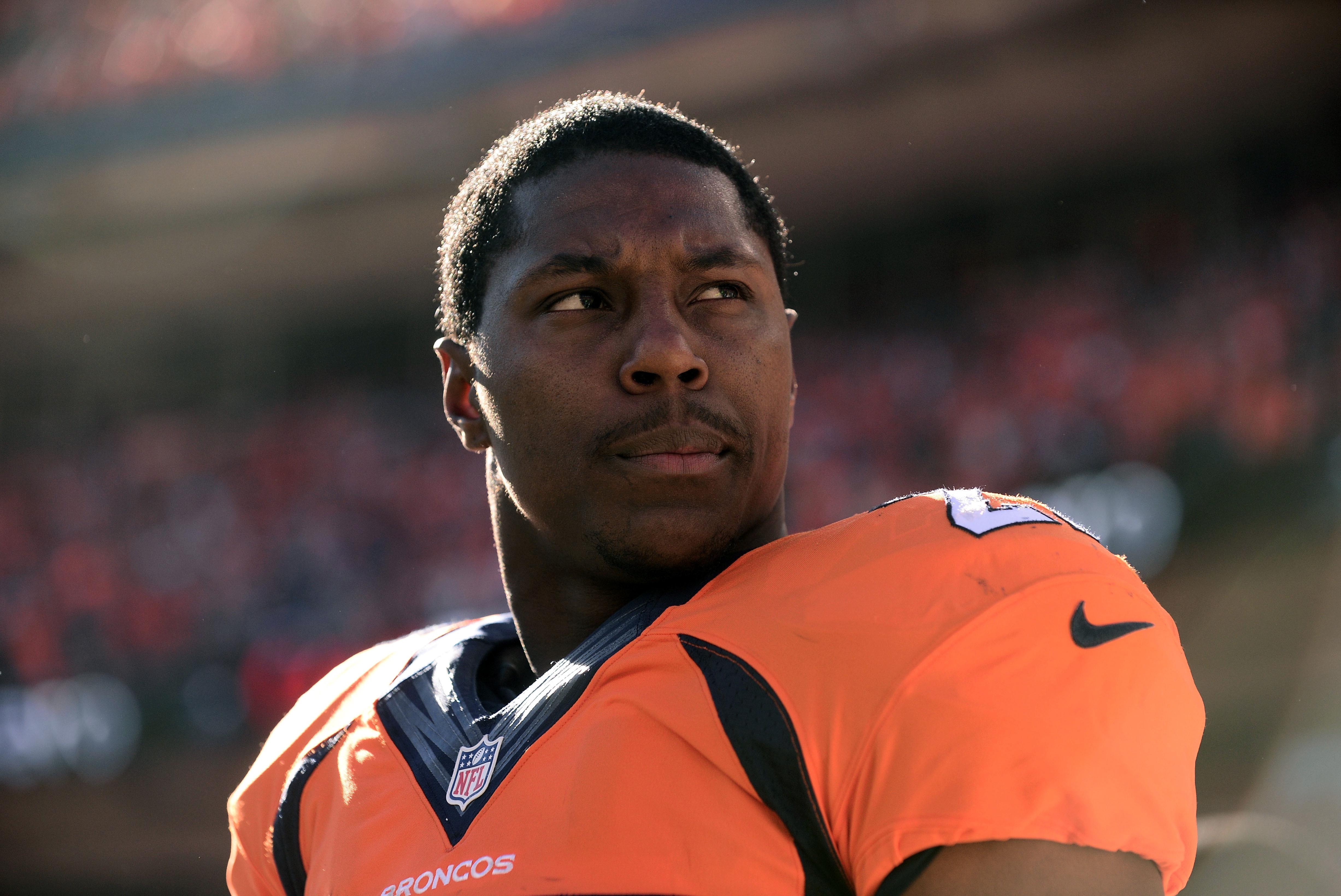 January 19, 2014; Denver, CO, USA; Denver Broncos running back Knowshon Moreno (27) before the game against the New England Patriots in the 2013 AFC Championship football game at Sports Authority Field at Mile High. Mandatory Credit: Ron Chenoy-USA TODAY