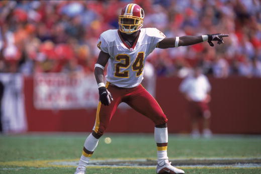 3 Sep 2000: Champ Bailey #24 of the Washington Redskins points down the field during the game against the Carolina Panthers at the FedEx Field in Landover, Maryland. The Redskins defeated the Panthers 20-17.Mandatory Credit: Ezra O. Shaw  /Allsport