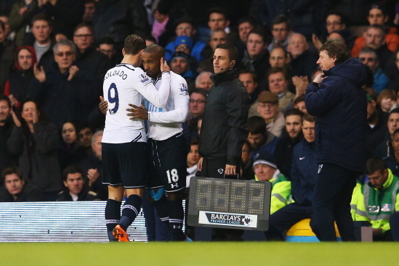 LONDON, ENGLAND - JANUARY 11:  Jermain Defoe of Tottenham Hotspur comes on for Roberto Soldado during the Barclays Premier League match between Tottenham Hotspur and Crystal Palace at White Hart Lane on January 11, 2014 in London, England.  (Photo by Juli