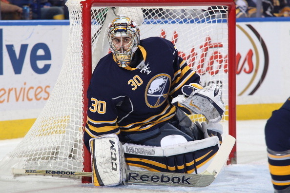 BUFFALO, NY - JANUARY 18:  Ryan Miller #30 of the Buffalo Sabres tends goal against against the Columbus Blue Jackets on January 18, 2014 at the First Niagara Center in Buffalo, New York.  (Photo by Jen Fuller/NHLI via Getty Images)
