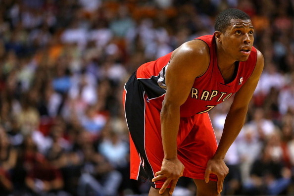 MIAMI, FL - JANUARY 05: Kyle Lowry #7 of the Toronto Raptors looks on during a game against the Miami Heat at AmericanAirlines Arena on January 5, 2014 in Miami, Florida. NOTE TO USER: User expressly acknowledges and agrees that, by downloading and/or usi