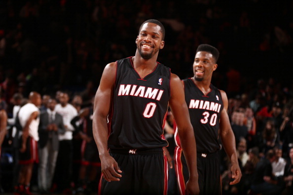 NEW YORK, NY - FEBRUARY 01: Toney Douglas #0 of the Miami Heat smiles during a game against the New York Knicks at Madison Square Garden in New York City on February 01, 2014.  NOTE TO USER: User expressly acknowledges and agrees that, by downloading and 
