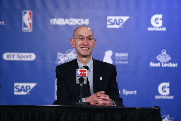 LONDON, ENGLAND - JANUARY 16: NBA Deputy Commissioner Adam Silver addresses the media prior to the game of the Brooklyn Nets against the Atlanta Hawks as part of  the 2014 Global Games on January 16, 2014 at The O2 Arena in London, England. NOTE TO USER: 
