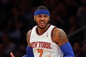 Feb 1, 2014; New York, NY, USA; New York Knicks small forward Carmelo Anthony (7) reacts after not getting a foul call against the Miami Heat during the first period of a game at Madison Square Garden. Mandatory Credit: Brad Penner-USA TODAY Sports
