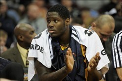 Dec 29, 2013; Cleveland, OH, USA; Cleveland Cavaliers small forward Anthony Bennett sits on the bench during a game against the Golden State Warriors at Quicken Loans Arena. The Warriors won 108-104. Mandatory Credit: David Richard-USA TODAY Sports