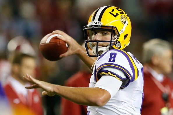TUSCALOOSA, AL - NOVEMBER 09:  Zach Mettenberger #8 of the LSU Tigers warms up prior to facing the Alabama Crimson Tide at Bryant-Denny Stadium on November 9, 2013 in Tuscaloosa, Alabama.  (Photo by Kevin C. Cox/Getty Images)