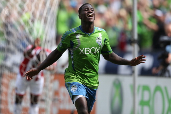 SEATTLE, WA - SEPTEMBER 08:  Eddie Johnson #7 of the Seattle Sounders FC reacts after scoring the winning goal in a 2-1 defeat of Chivas USA at CenturyLink Field on September 8, 2012 in Seattle, Washington.  (Photo by Otto Greule Jr/Getty Images)