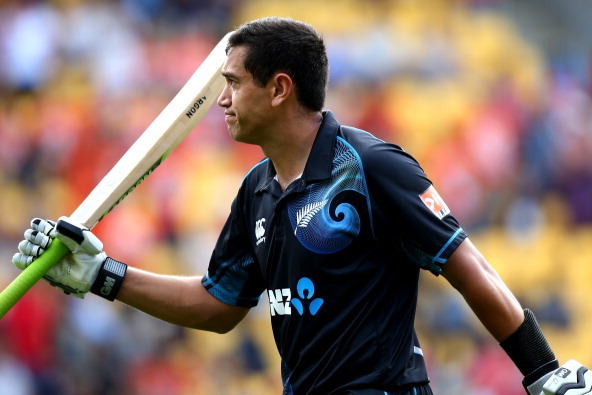 WELLINGTON, NEW ZEALAND - JANUARY 31:  Ross Taylor of New Zealand leaves the field after being dismissed during Game 5 of the men's one day international between New Zealand and India at Westpac Stadium on January 31, 2014 in Wellington, New Zealand.  (Ph