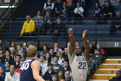 VILLANOVA, PA - FEBRUARY 03: JayVaughn Pinkston #22 of the Villanova Wildcats shoots over Matt Stainbrook #40 of the Xavier Musketeers at The Pavilion on February 3, 2014 in Villanova, Pennsylvania. (Photo by Drew Hallowell/Getty Images)