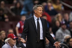 Jan 24, 2014; Philadelphia, PA, USA; Philadelphia 76ers head coach Brett Brown during the fourth quarter against the Toronto Raptors at Wells Fargo Center. The Raptors defeated the Sixers 104-95. Mandatory Credit: Howard Smith-USA TODAY Sports