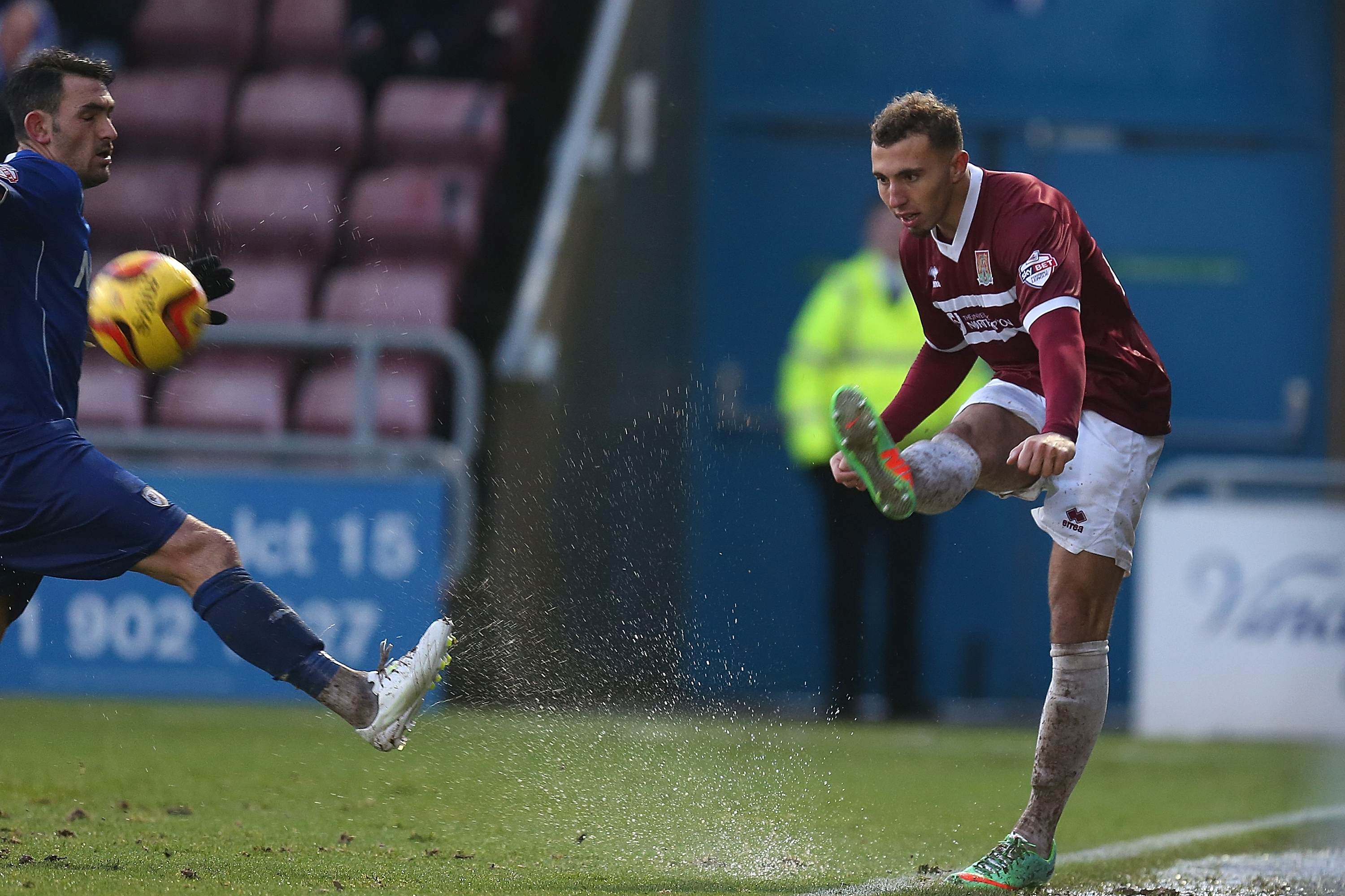 NORTHAMPTON, ENGLAND - JANUARY 25:  Hallam Hope of Northampton Town in action during the Sky Bet League Two match between Northampton Town and Chesterfield at Sixfields Stadium on January 25, 2014 in Northampton, England.  (Photo by Pete Norton/Getty Imag