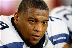 Oct 17, 2013; Phoenix, AZ, USA; Seattle Seahawks defensive end Red Bryant (79) against the Arizona Cardinals at University of Phoenix Stadium. Mandatory Credit: Mark J. Rebilas-USA TODAY Sports
