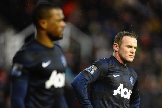 STOKE ON TRENT, ENGLAND - FEBRUARY 01: Wayne Rooney of Manchester United shows his dissapointment during the Barclays premier League match between Stoke City and Manchester United at Britannia Stadium on February 1, 2014 in Stoke on Trent, England.  (Phot