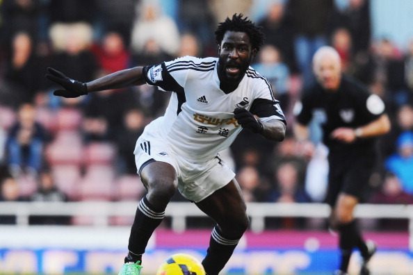 LONDON, ENGLAND - FEBRUARY 01:  Wilfried Bony of Swansea City in action during the Barclays Premier League match between West Ham United and Swansea City at Boleyn Ground on February 1, 2014 in London, England.  (Photo by Mike Hewitt/Getty Images)
