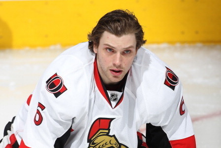 TORONTO, ON - FEBRUARY 1:  Bobby Ryan #6 of the Ottawa Senators stretches during the warm-up prior to playing against the Toronto Maple Leafs during an NHL game at the Air Canada Centre on February 1, 2014 in Toronto, Ontario, Canada. (Photo by Claus Ande