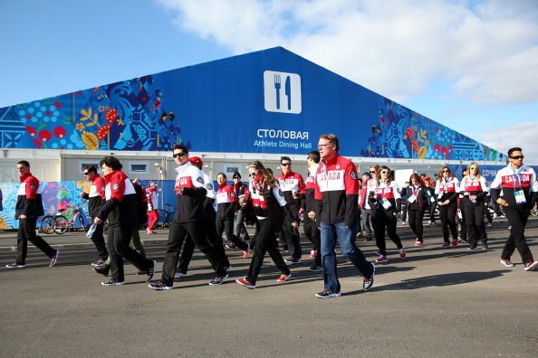 SOCHI, RUSSIA - FEBRUARY 04:  Members of the Canada team ahead of the Sochi 2014 Winter Olympics at the Athletes Olympic Village on February 4, 2014 in Sochi, Russia.  (Photo by Quinn Rooney/Getty Images)