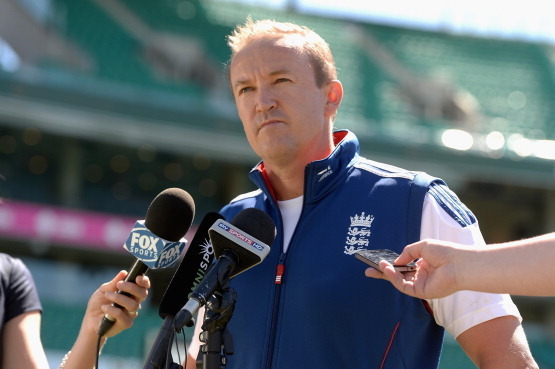 SYDNEY, AUSTRALIA - JANUARY 06:  England coach Andy Flower talks to the media at a press conference at the Sydney Cricket Ground on January 6, 2014 in Sydney, Australia.  (Photo by Gareth Copley/Getty Images)