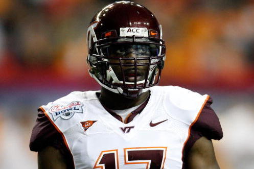 ATLANTA - DECEMBER 31:  Safety Kam Chancellor #17 of the Virginia Tech Hokies takes a break during a timeout during the Chick-Fil-A Bowl against the Tennessee Volunteers at the Georgia Dome on December 31, 2009 in Atlanta, Georgia.  Virginia Tech beat Ten