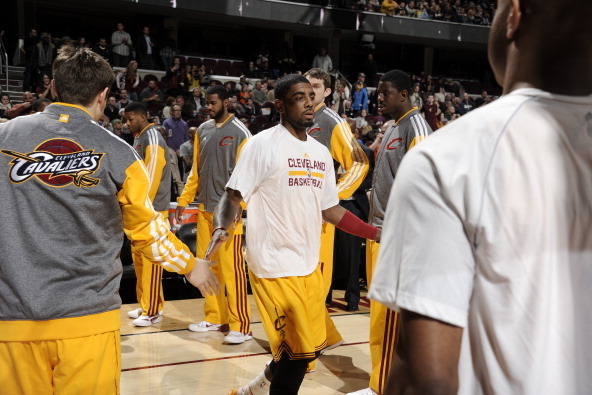 CLEVELAND, OH - JANUARY 24:  Kyrie Irving #2 of the Cleveland Cavaliers runs out before the game against the Milwaukee Bucks at The Quicken Loans Arena on January 24, 2014 in Cleveland, Ohio. NOTE TO USER: User expressly acknowledges and agrees that, by d