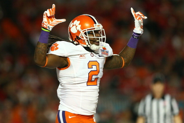 MIAMI GARDENS, FL - JANUARY 03:  Sammy Watkins #2 of the Clemson Tigers celebrates a touchdown in the first quarter against the Ohio State Buckeyes during the Discover Orange Bowl at Sun Life Stadium on January 3, 2014 in Miami Gardens, Florida.  (Photo b