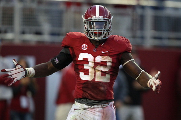 TUSCALOOSA, AL - NOVEMBER 10:  Linebacker C.J. Mosley #32 of the Alabama Crimson Tide celebrates during the game against the Texas A&M Aggies at Bryant-Denny Stadium on November 10, 2012 in Tuscaloosa, Alabama.  (Photo by Mike Zarrilli/Getty Images)
