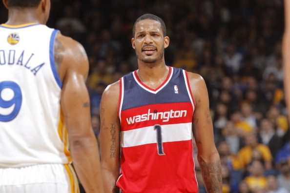 OAKLAND, CA - JANUARY 28: Trevor Ariza #1 of the Washington Wizards against the Golden State Warriors on January 28, 2014 at Oracle Arena in Oakland, California. NOTE TO USER: User expressly acknowledges and agrees that, by downloading and or using this p