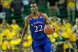 Feb 4, 2014; Waco, TX, USA; Kansas Jayhawks guard Andrew Wiggins (22) brings the ball up court during the first half against the Baylor Bears at the Ferrell Center. Mandatory Credit: Jerome Miron-USA TODAY Sports