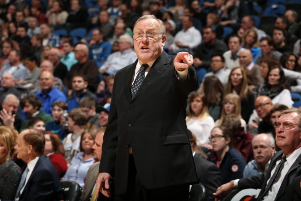 MINNEAPOLIS, MN - JANUARY 29: Head coah Rick Adelman of the Minnesota Timberwolves instructs the team against the New Orleans Pelicans on January 29, 2014 at Target Center in Minneapolis, Minnesota. NOTE TO USER: User expressly acknowledges and agrees tha