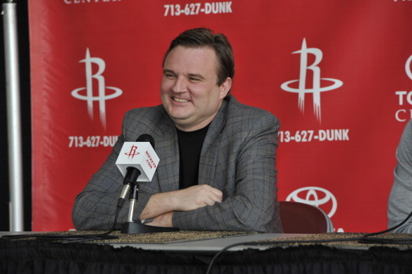 HOUSTON, TX - OCTOBER 29: General Manager Daryl Morey of the Houston Rockets speaks to the media as James Harden is introduced to the media on October 29, 2012 at Toyota Center in Houston, Texas. NOTE TO USER: User expressly acknowledges and agrees that, 