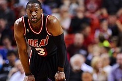 Jan 26, 2014; Miami, FL, USA; Miami Heat shooting guard Dwyane Wade (3) takes a breather during the first half against the San Antonio Spurs at American Airlines Arena. Mandatory Credit: Steve Mitchell-USA TODAY Sports