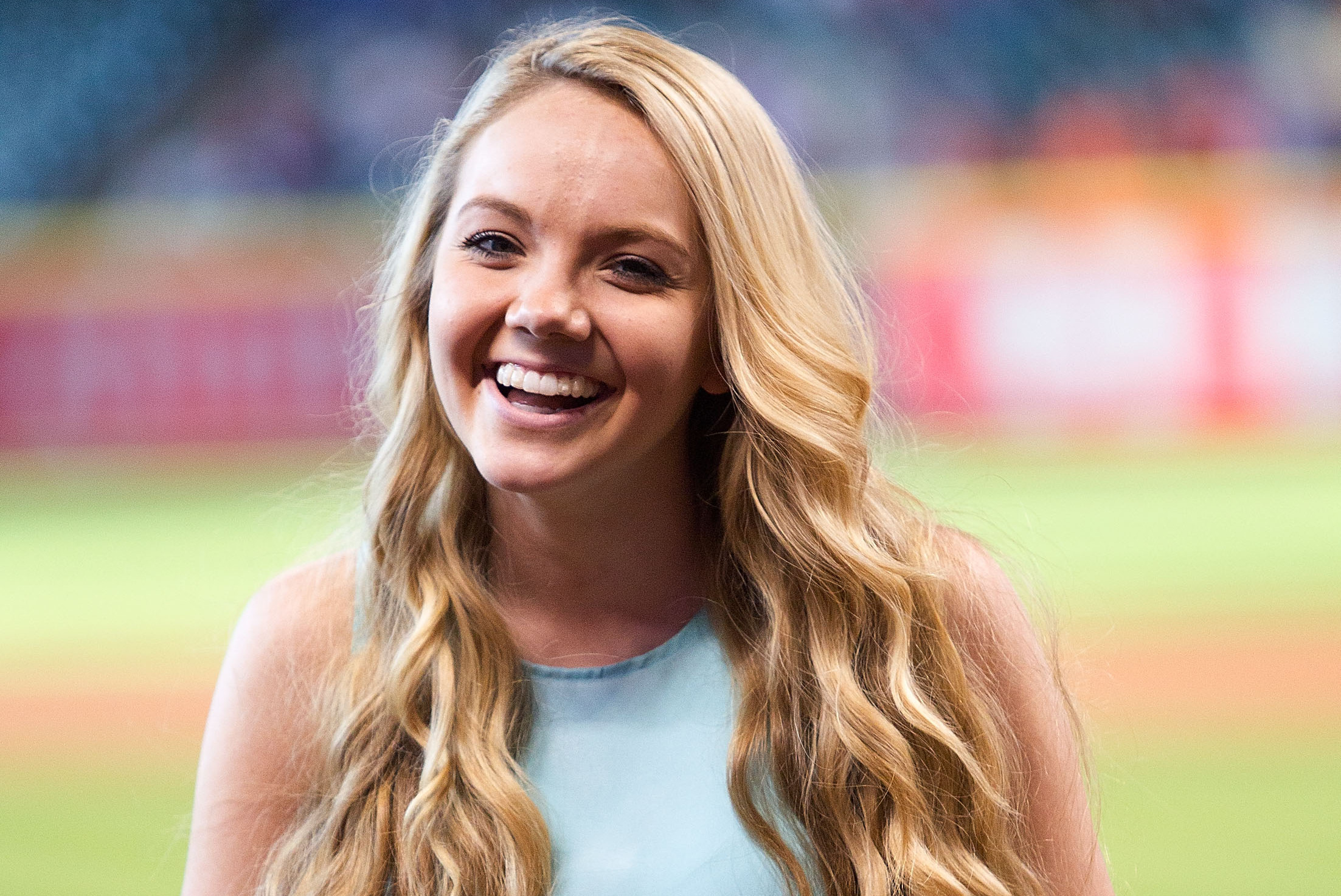 HOUSTON - JUNE 05:  Danielle Bradbery from the NBC's 'The Voice' sings the national anthem before the Baltimore Orioles play the Houston Astros at Minute Maid Park on June 5, 2013 in Houston, Texas.  (Photo by Bob Levey/Getty Images)