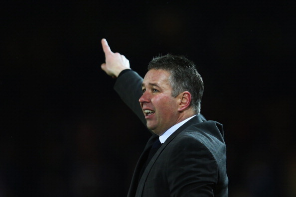 PETERBOROUGH, ENGLAND - JANUARY 14:  Darren Ferguson manager of Peterborough United signals during the FA Cup with Budweiser Third round replay match between Peterborough United and Kidderminster Harriers at London Road Stadium on January 14, 2014 in Pete