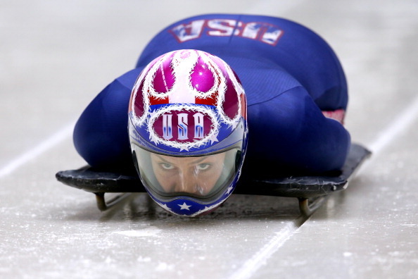 SOCHI, RUSSIA - FEBRUARY 05:  Noelle Pikus-Pace of the United States makes a practice skeleton run ahead of the Sochi 2014 Winter Olympics at the Sanki Sliding Center on February 5, 2014 in Sochi, Russia.  (Photo by Alex Livesey/Getty Images)