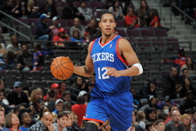 AUBURN HILLS, MI - FEBRUARY 1:  Evan Turner #12 of the Philadelphia 76ers handling the ball during a game against the Detroit Pistons on February 1, 2014 at The Palace of Auburn Hills in Auburn Hills, Michigan. NOTE TO USER: User expressly acknowledges an