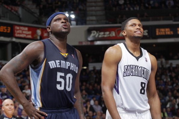 SACRAMENTO, CA - JANUARY 29: Zach Randolph #50 of the Memphis Grizzlies faces off against Rudy Gay #8 of the Sacramento Kings on January 29, 2014 at Sleep Train Arena in Sacramento, California. NOTE TO USER: User expressly acknowledges and agrees that, by