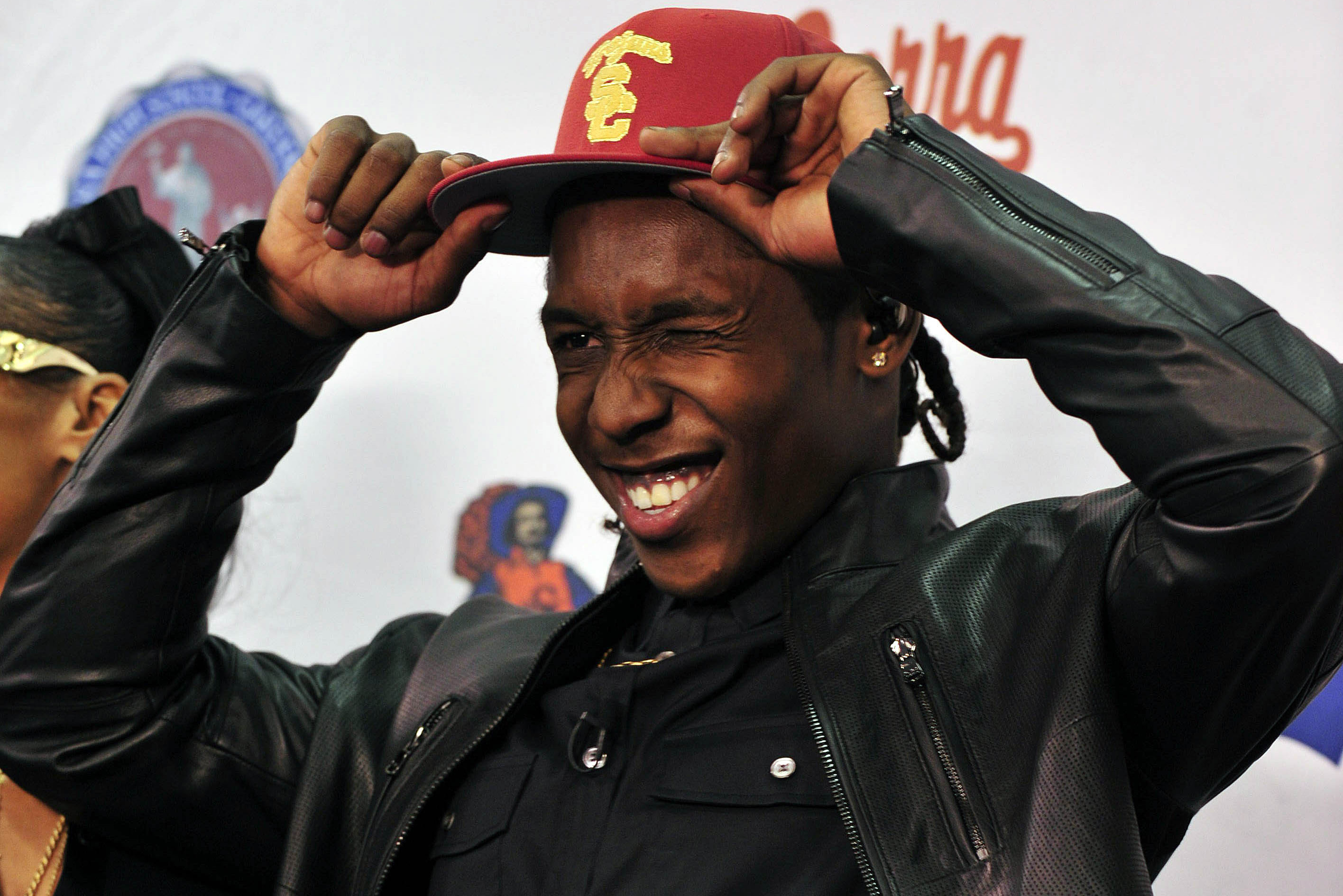 Feb 5, 2014; Gardena, CA, USA; Junipero Serra high school cornerback Adoree Jackson signs with the University of Southern California during national signing day at Junipero Serra High School. Mandatory Credit: Gary A. Vasquez-USA TODAY Sports