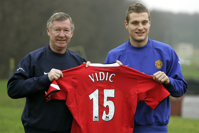 Vidic with his new boss Sir Alex Ferguson eight years ago.