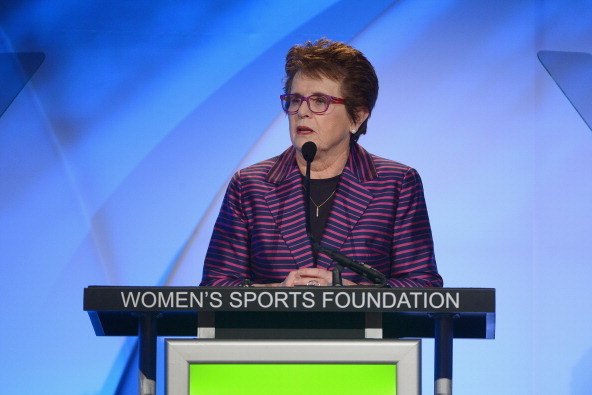 NEW YORK, NY - OCTOBER 16:  Womens Sports Foundation Founder Billie Jean King speaks onstage during the 34th annual Salute to Women In Sports Awards at Cipriani, Wall Street on October 16, 2013 in New York City.  (Photo by Michael Loccisano/Getty Images f