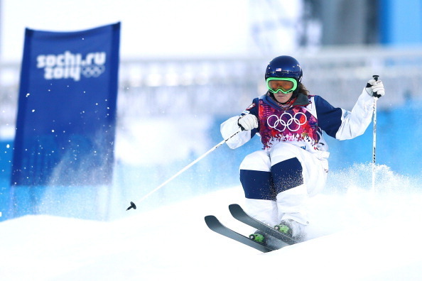 SOCHI, RUSSIA - FEBRUARY 06:  Heather McPhie of the United States competes in the Ladies' Moguls Qualification during the Sochi 2014 Winter Olympics at Rosa Khutor Extreme Park on February 6, 2014 in Sochi, Russia.  (Photo by Cameron Spencer/Getty Images)