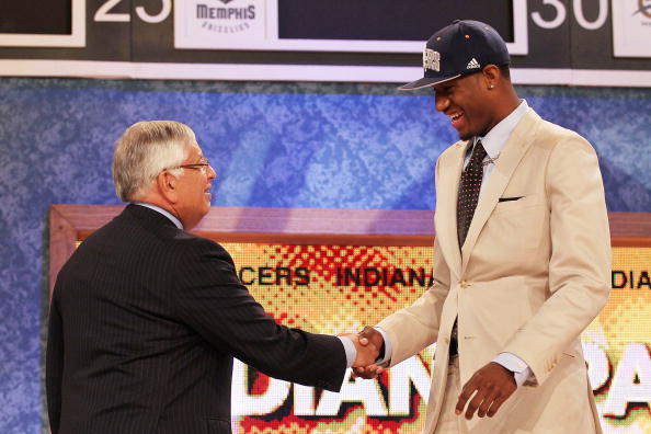 NEW YORK - JUNE 24:  Paul George stands with NBA Commisioner David Stern after being drafted tenth by The Indiana Pacers at Madison Square Garden on June 24, 2010 in New York City.  NOTE TO USER: User expressly acknowledges and agrees that, by downloading